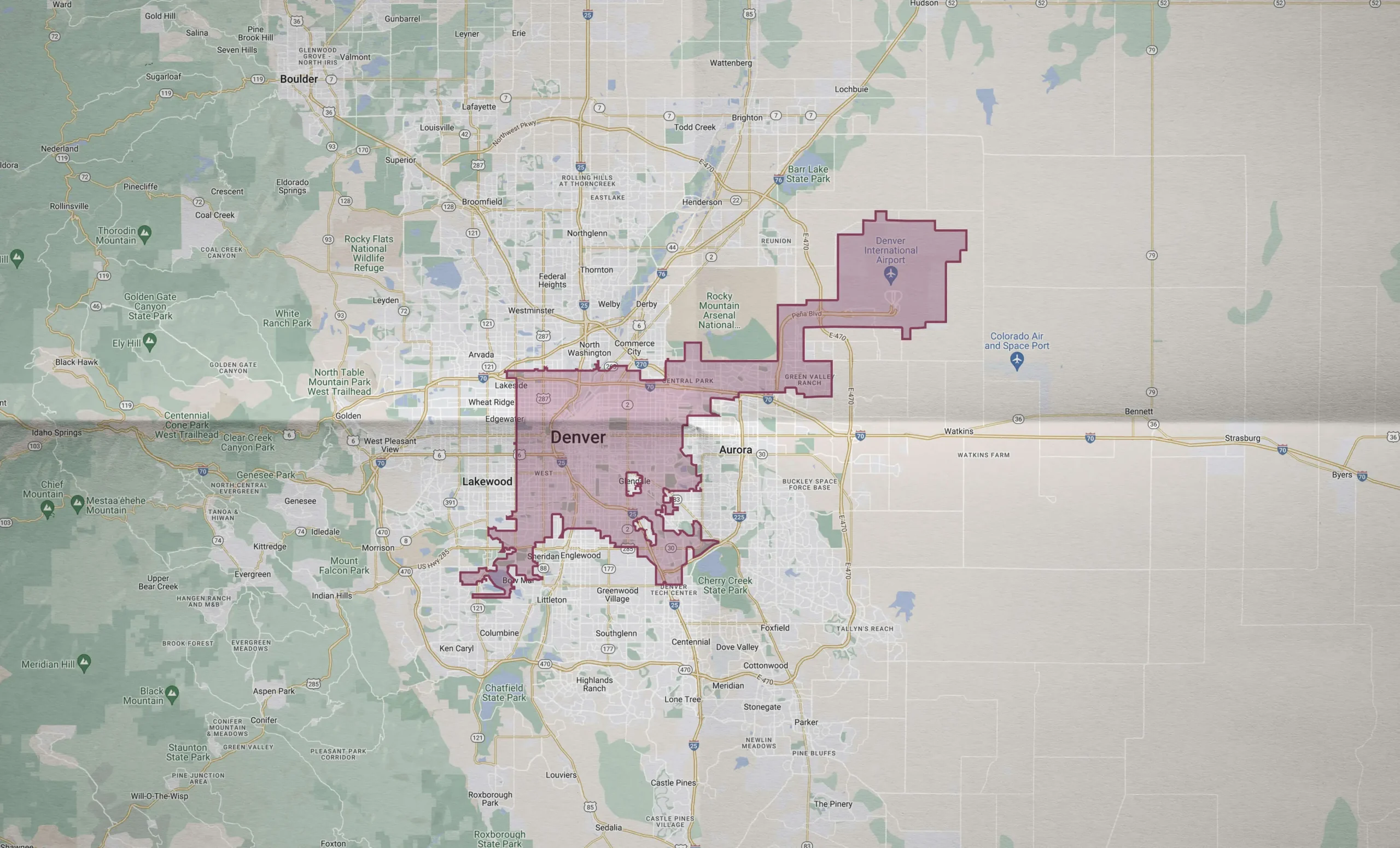 Map of the Denver Colorado Region. Rubicon snow removal is servicing Denver.