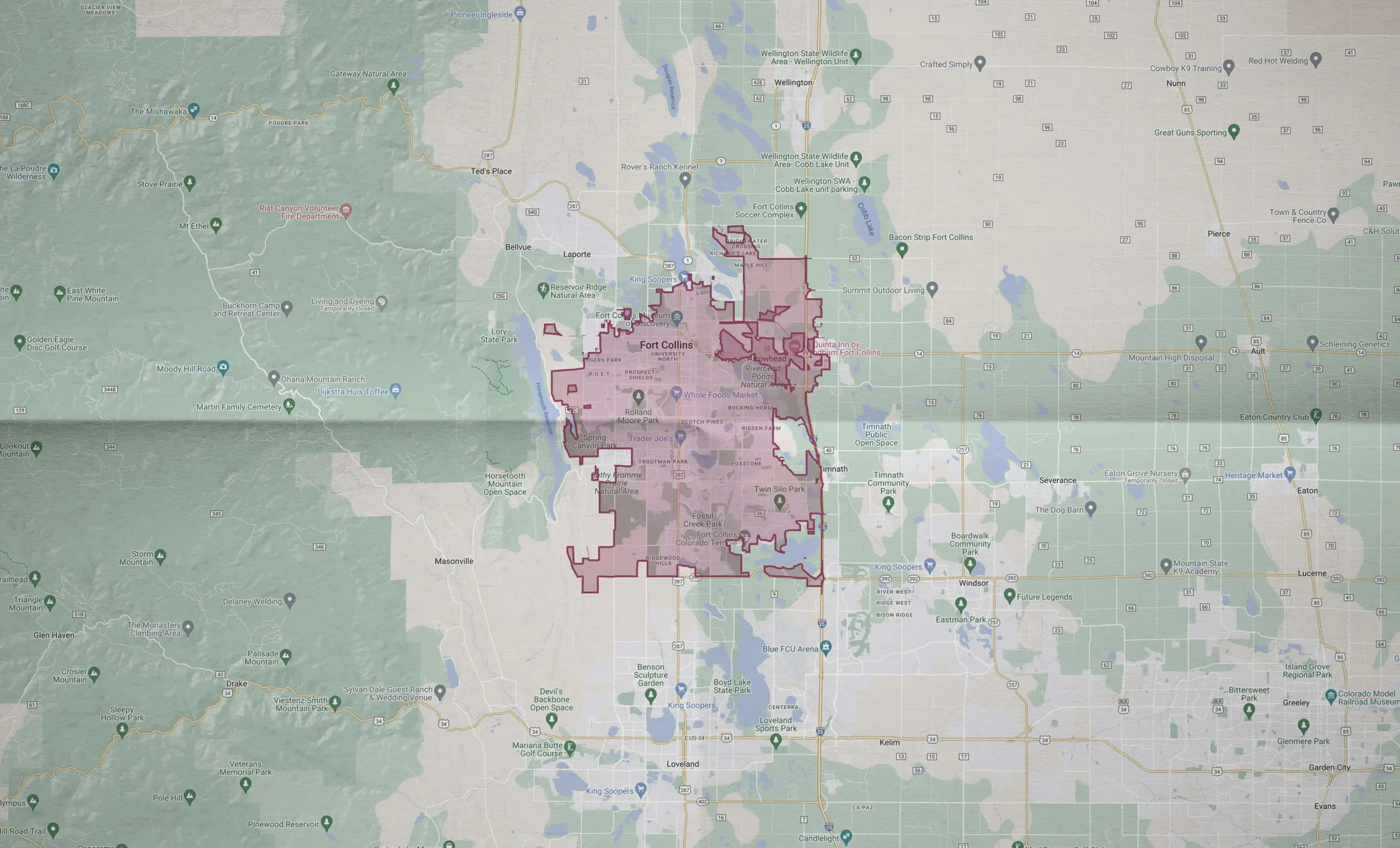 Map of the Fort Collins, Colorado Service Area for Rubicon snow removal.