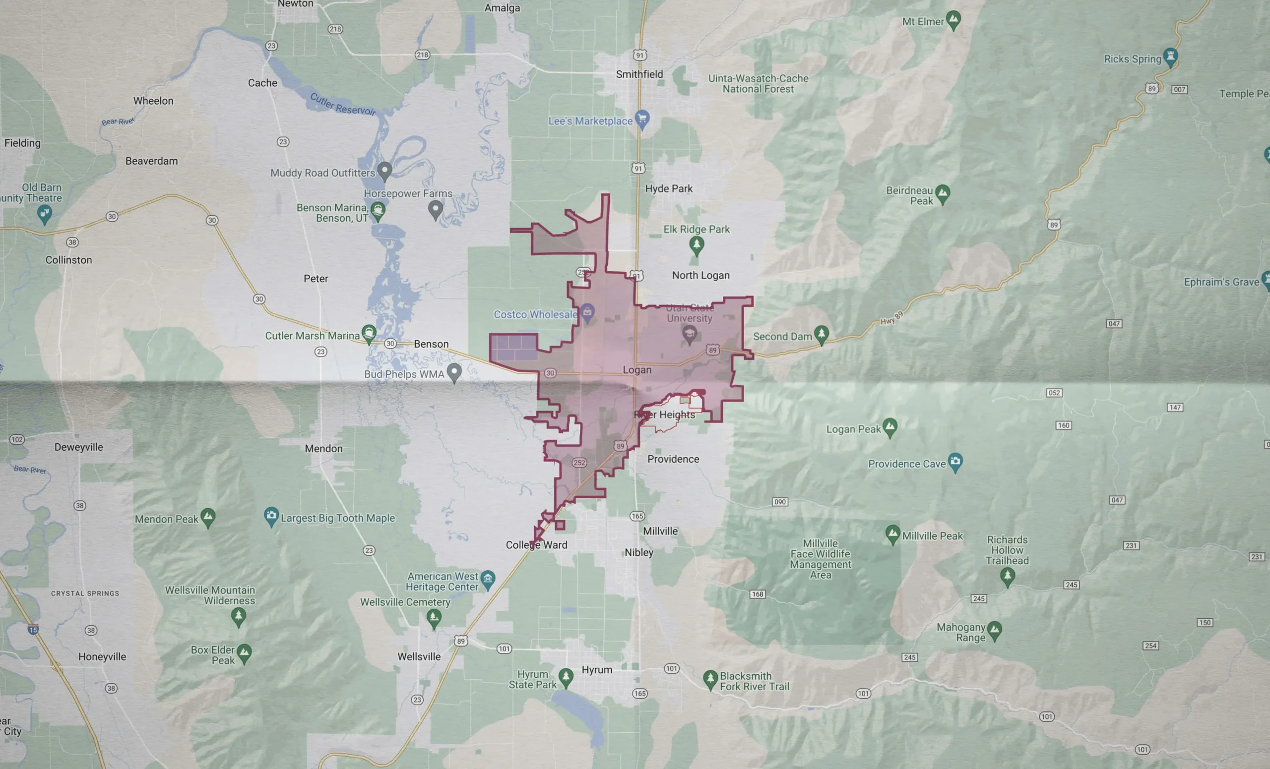 This is a map of Logan, Utah. It shows the areas that Rubicon snow removal covers.