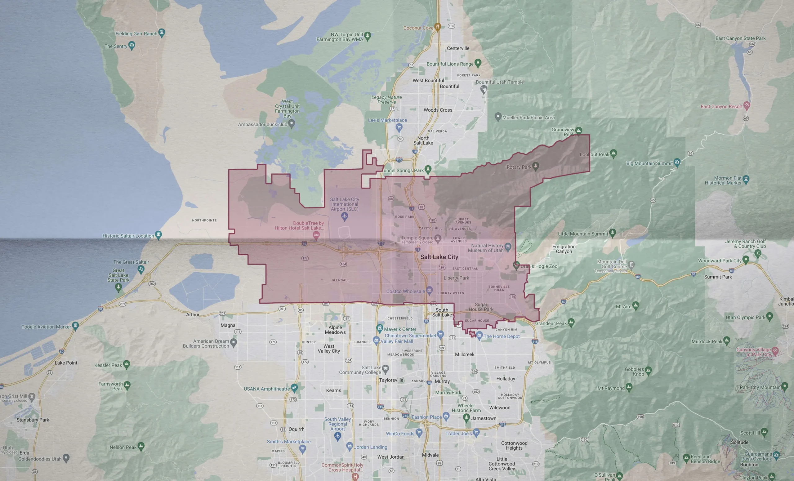 Map of Salt Lake City, Utah. This is the area that Rubicon snow removal covers.