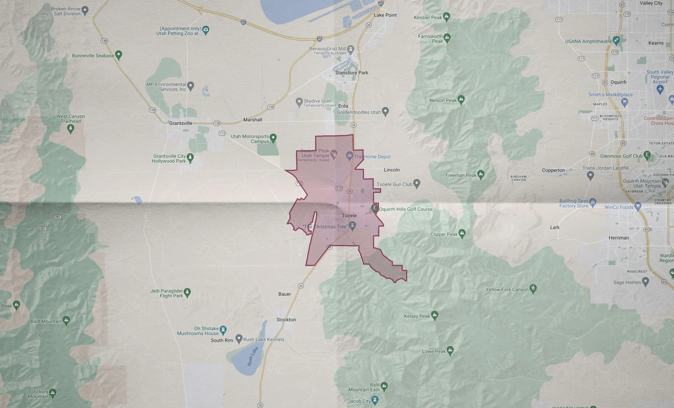Map of Tooele, Utah and the area that Rubicon Snow removal covers.