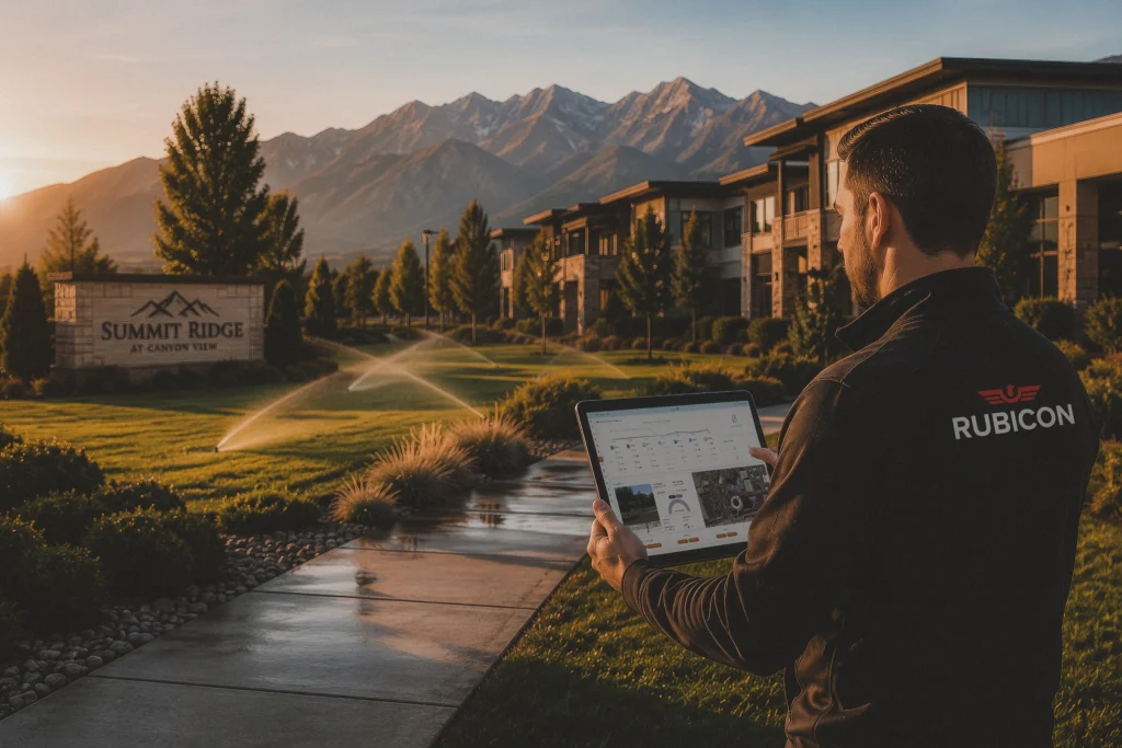 Rubicon irrigation technician reviewing sprinklers.